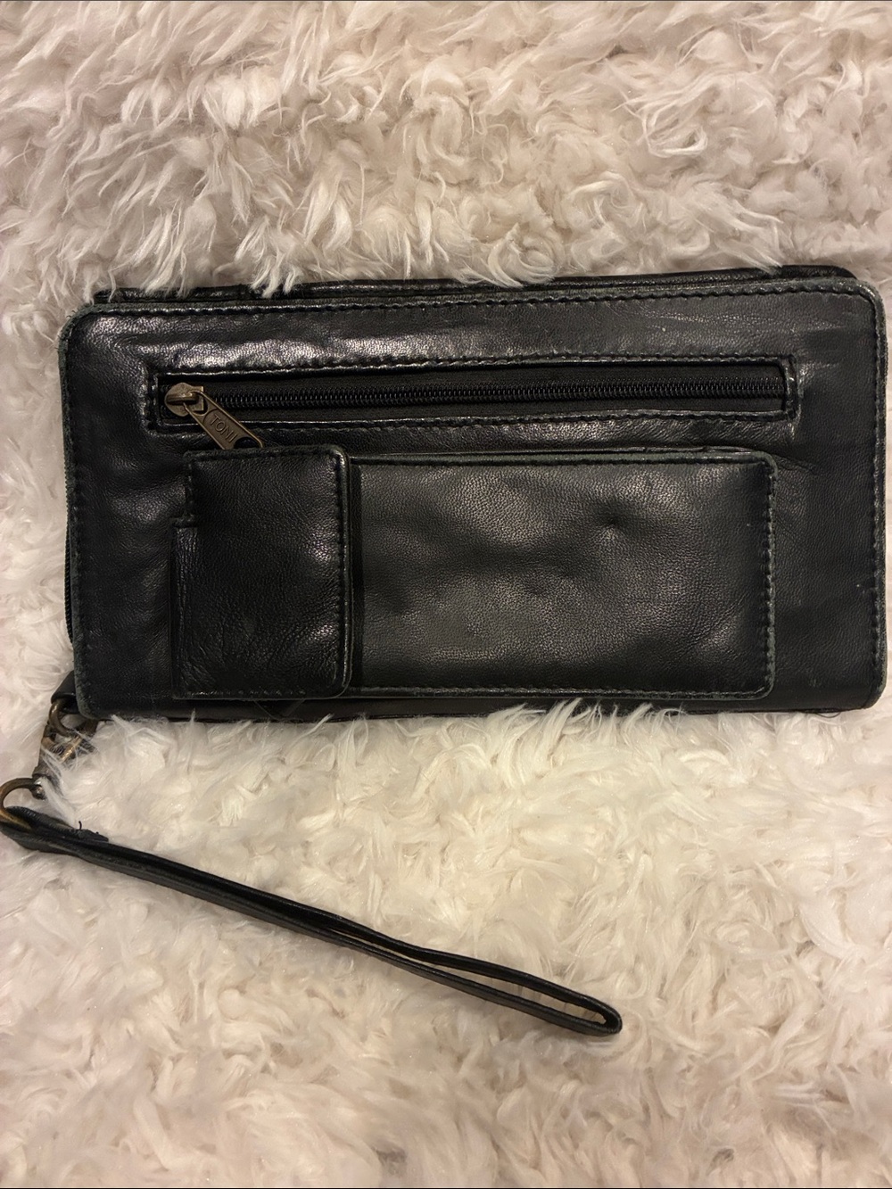 Soft Black Leather Wristlet Wallet -Unisex